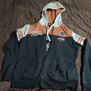 Harley-Davidson Black and Orange Zip-Up Hoodie